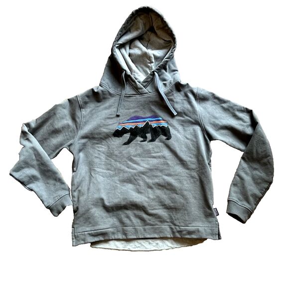 Patagonia Uprisal Hoodie Gray CA Fitz Roy Bear Long Sleeve Pullover Womens Small - Picture 1 of 8